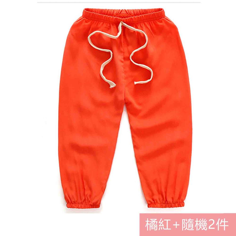 JoyNa - JoyNa素面薄款棉綢防蚊褲-3件入-橘紅+隨機2件