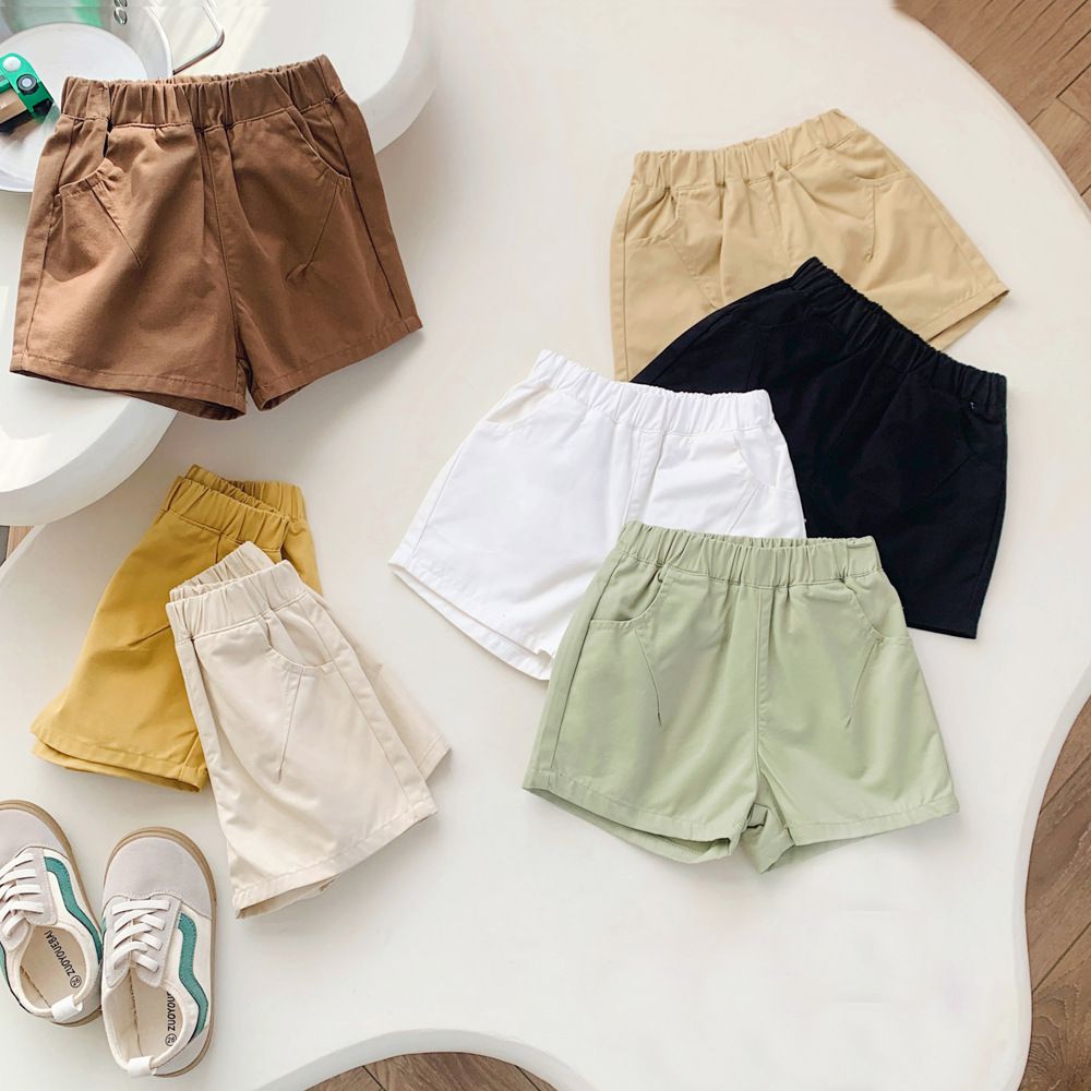 腰鬆緊休閒百搭短褲-杏色