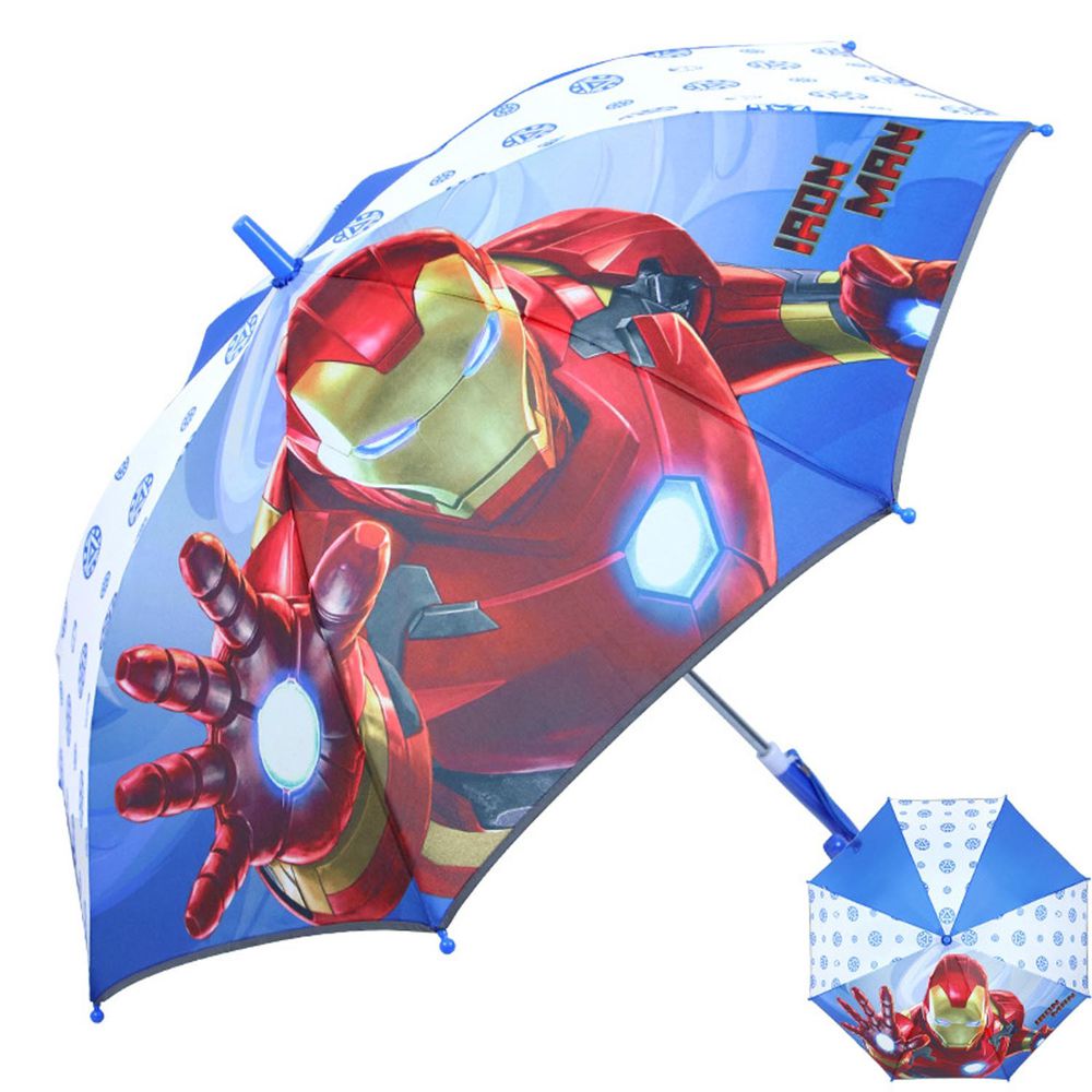 兒童半自動晴雨直立傘-卡通人物鋼鐵人-藍色