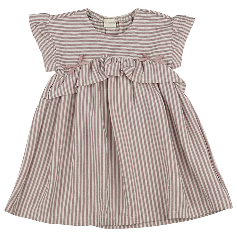 akachan honpo - 短袖洋裝 楊柳布-直條紋-粉紅色