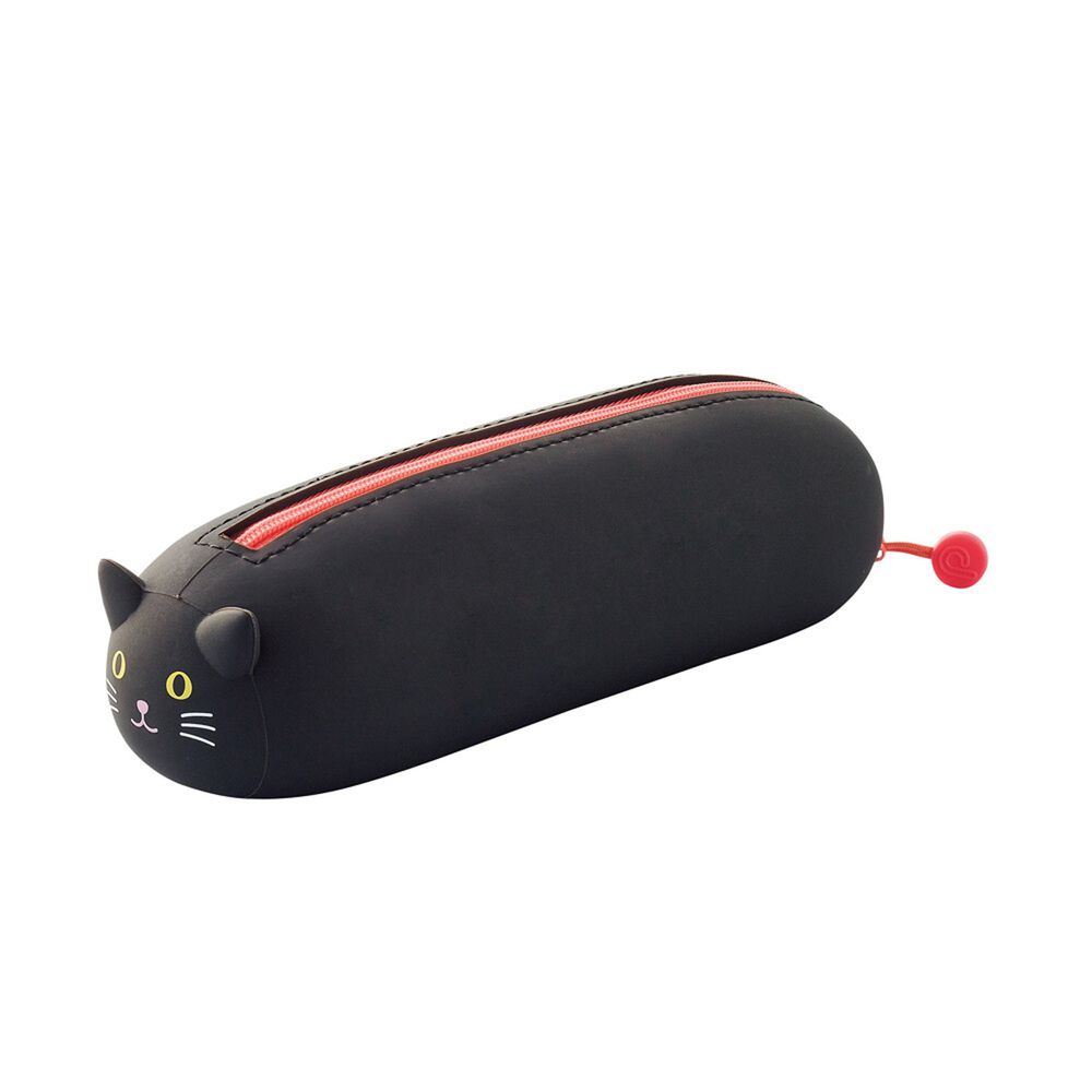 日本文具 LIHIT - 圓筒式胖胖鉛筆盒(14支筆)-黑貓 (Standard size)