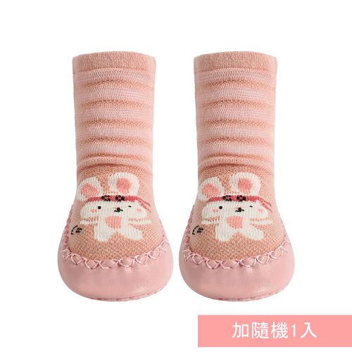 JoyNa - 寶寶學步鞋 襪鞋 室內鞋 嬰兒襪(底部有止滑膠)-2雙入-粉色小兔+隨機1雙