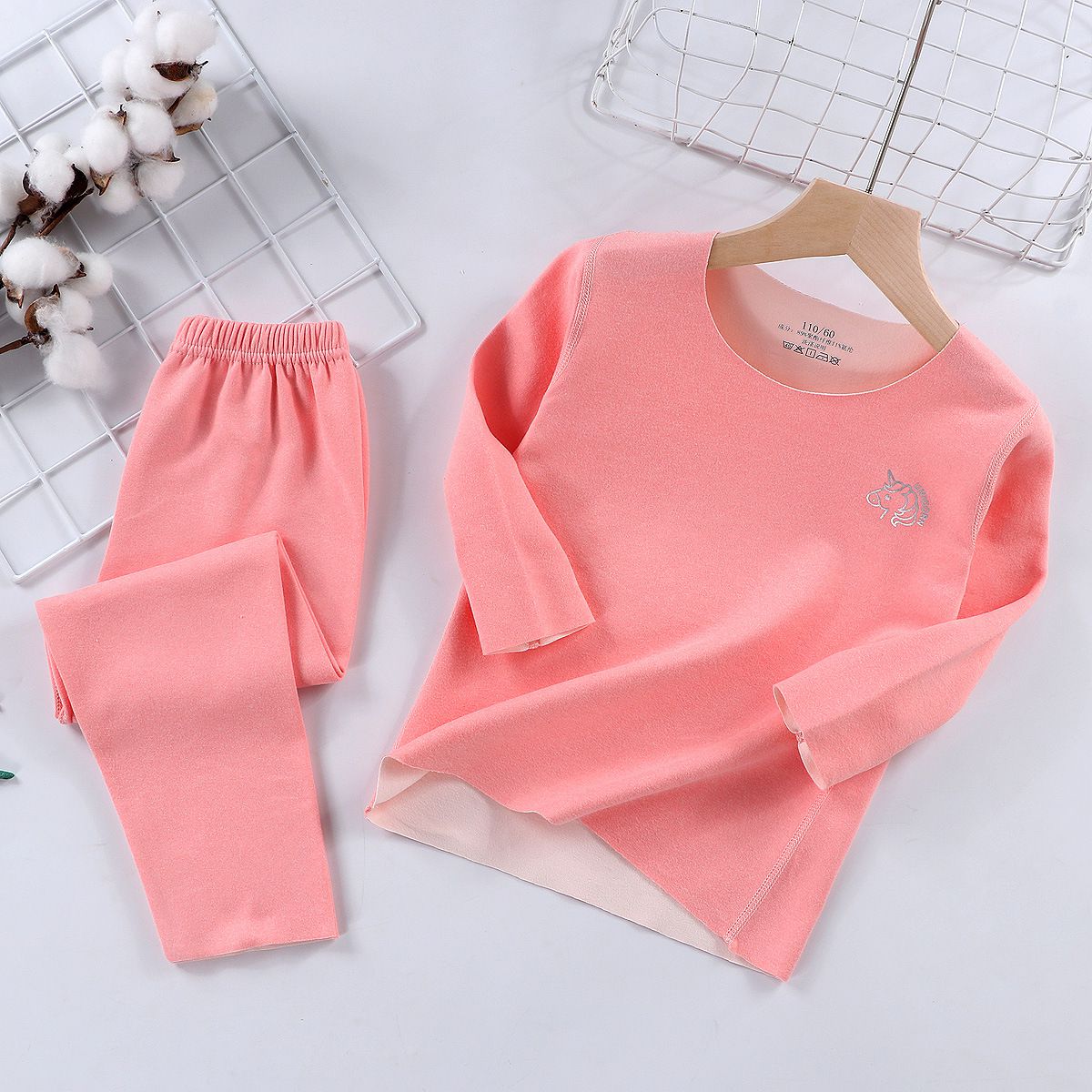 德絨無痕長袖家居服-胸口獨角獸-玫紅色