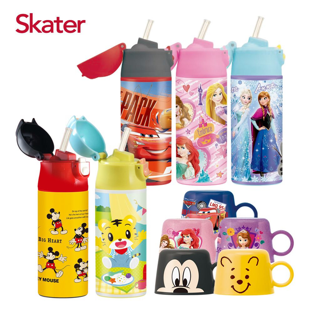 日本 SKATER - 吸管不鏽鋼保溫瓶(360ml)送寶特瓶杯蓋-冰雪奇緣+蘇菲亞