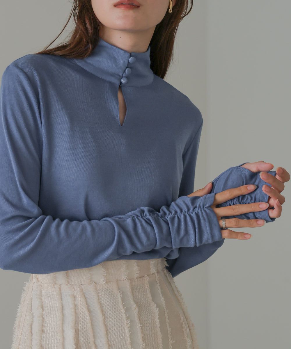 日本 Bab - 2WAY立領排扣薄長袖上衣-淺綠