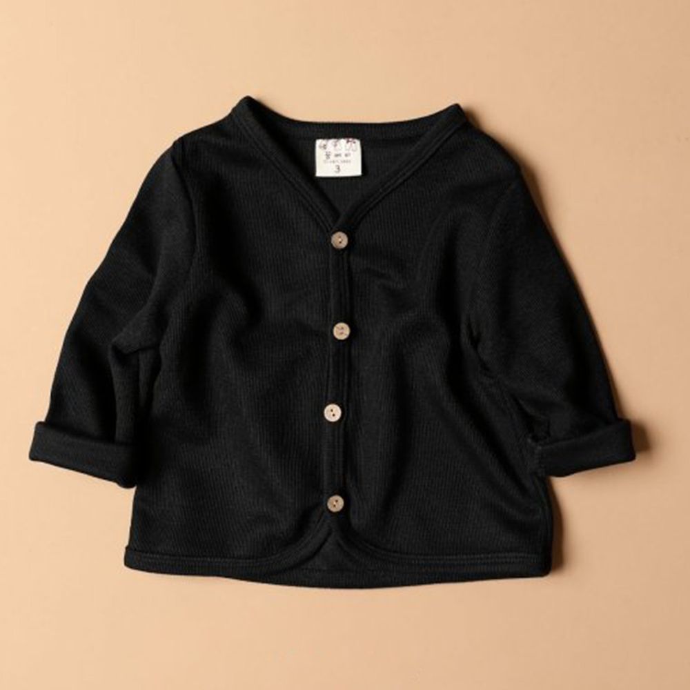 韓國製 - 木釦針織小外套-黑