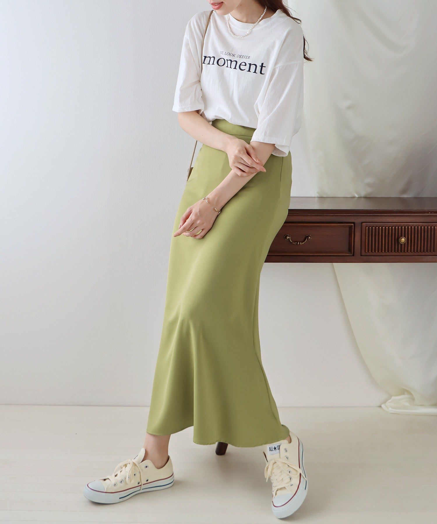 日本 BLUE EAST - [熱銷推薦] 甜美百搭修身剪裁長裙-果綠