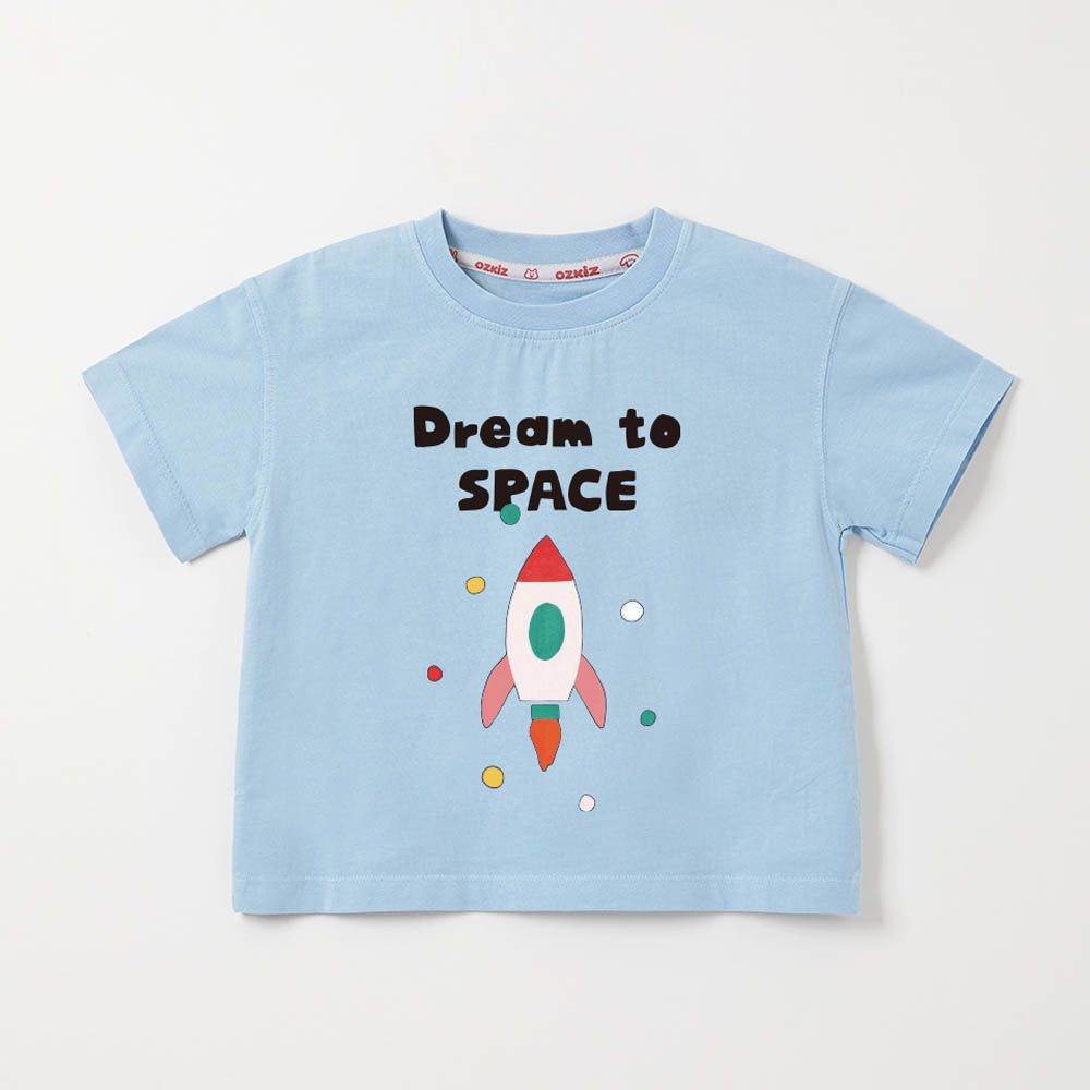 100%澳洲棉純粹呼吸短袖上衣-夢想火箭-天藍