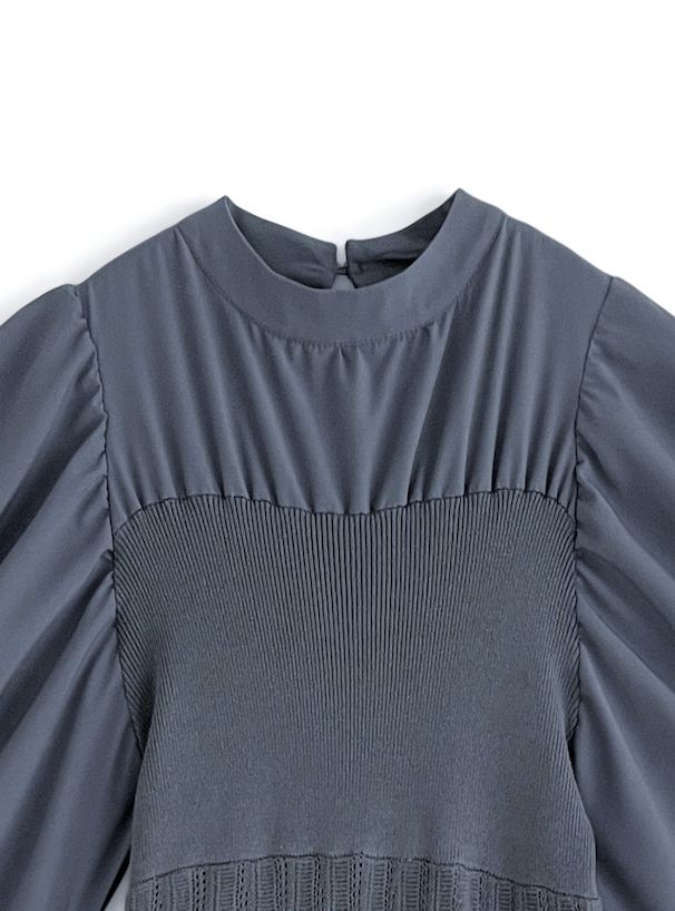 日本 GRL - 燭光晚餐優雅羊腿袖洋裝-深海藍