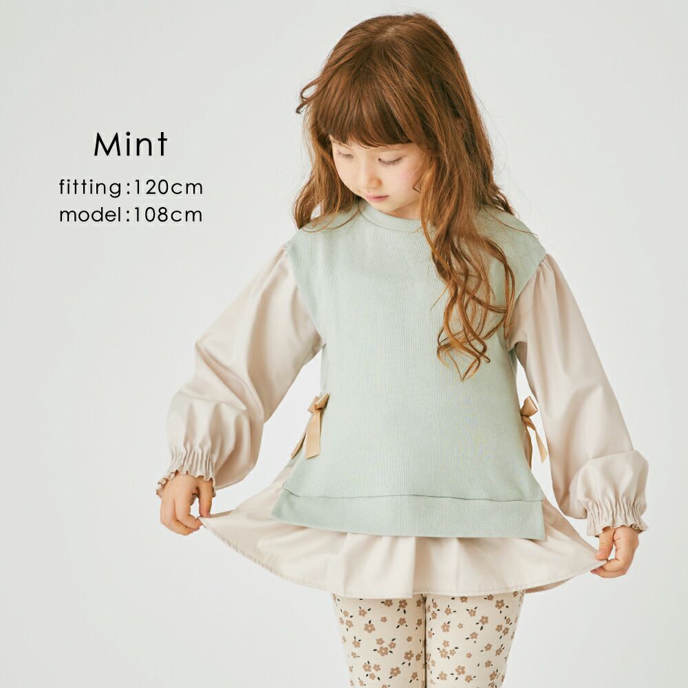 日本 evercloset - 假二件甜美蝴蝶結長袖上衣-薰衣草