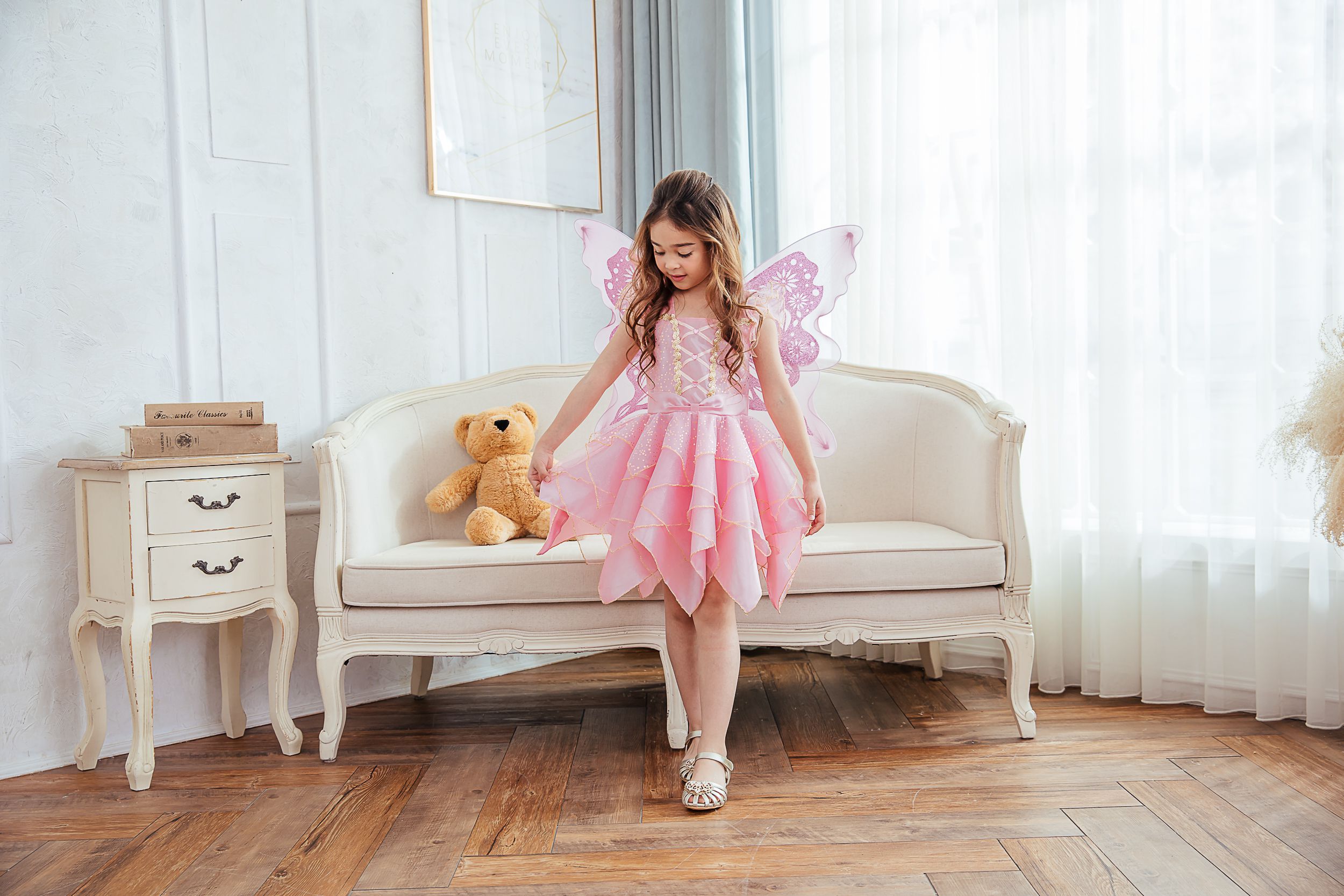 Love, Charlotte - 粉蝴蝶仙子裝-短裙背心洋裝及翅膀-內含洋裝+背式翅膀