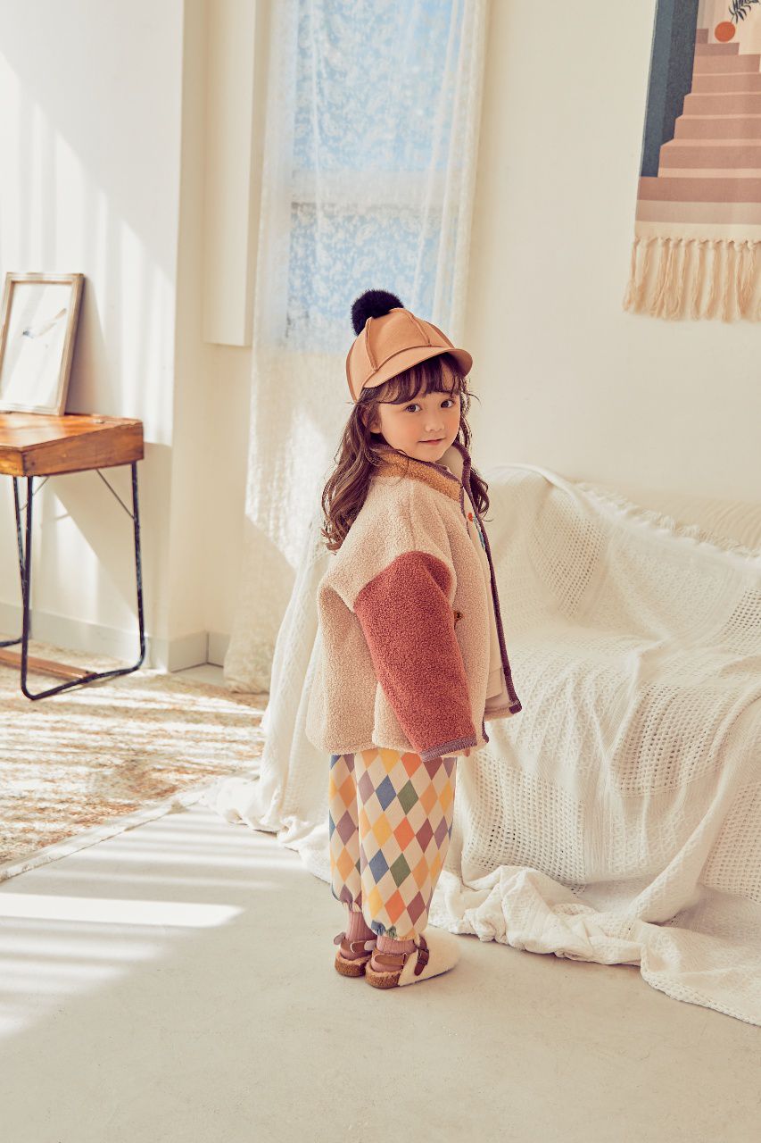 韓國 Mimico - 搖粒絨三色恐龍外套-玫粉X杏