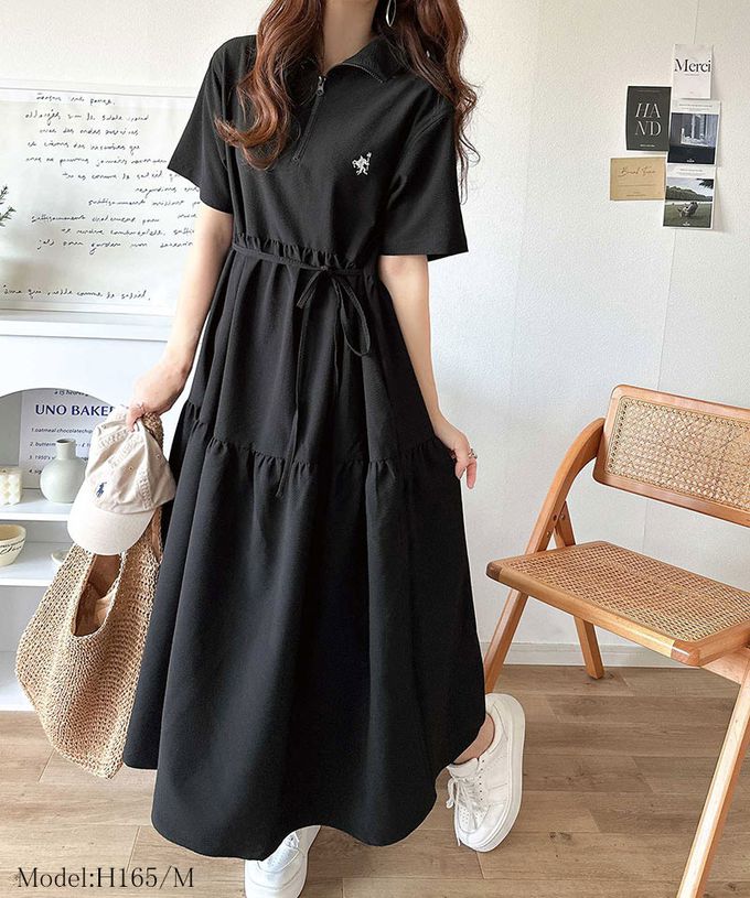 日本 Classical Elf - 簡約logo運動風半拉鏈短袖洋裝-象牙