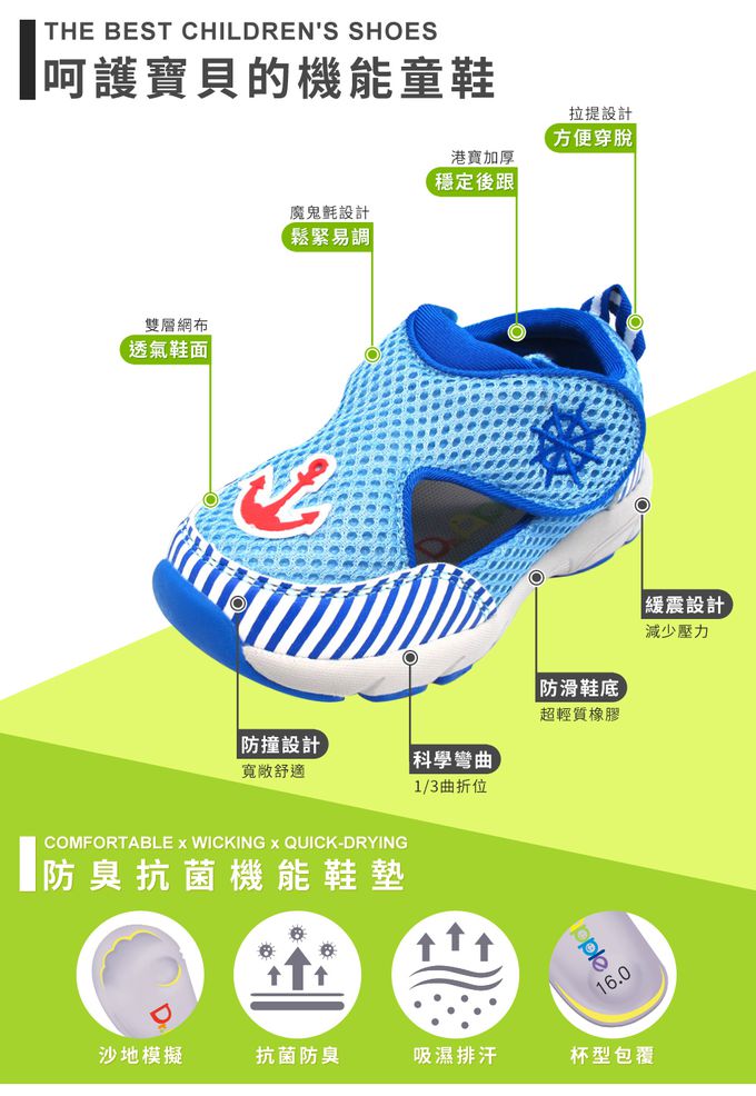 Dr. Apple - 機能童鞋 航海水手風透氣涼鞋-黑