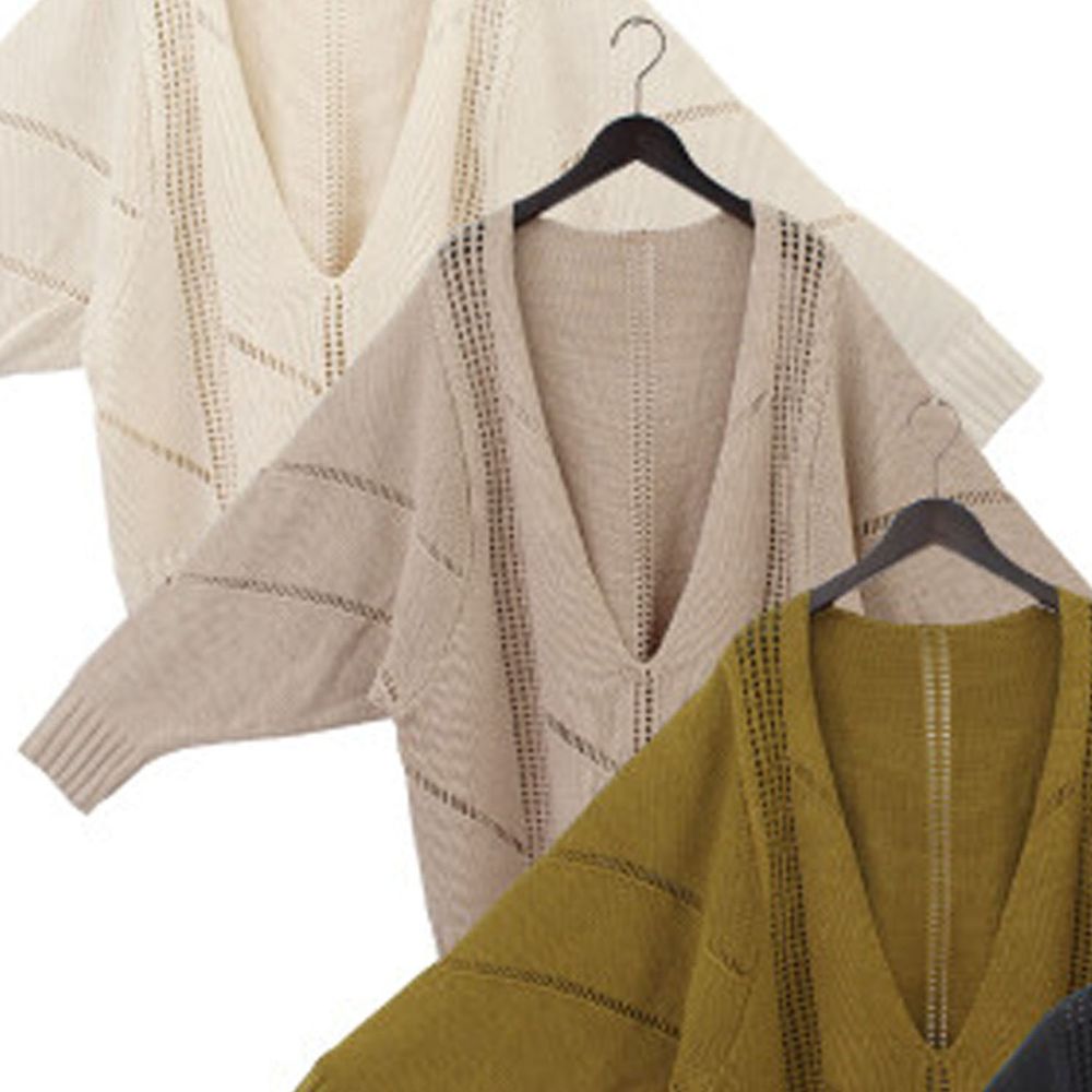 日本 Riche Glamour - 深V鏤空造型針織上衣-杏