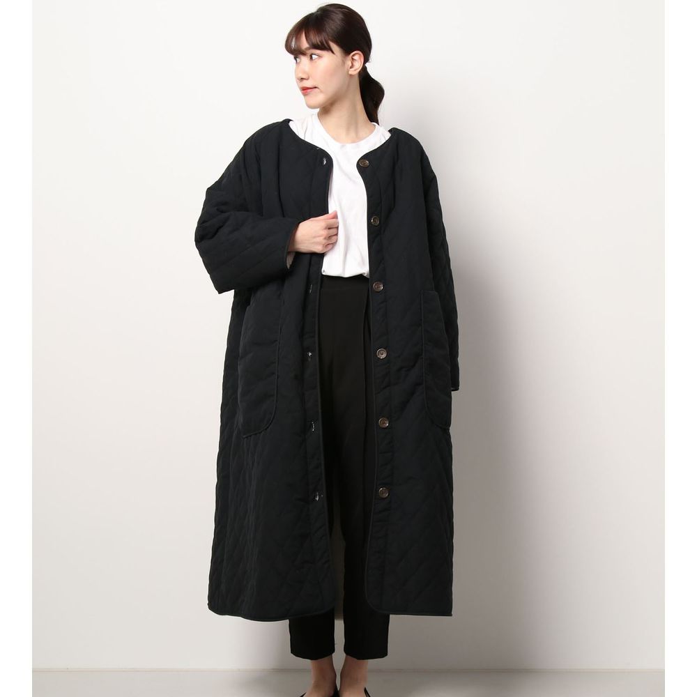 日本 Riche Glamour - 兩面穿鋪棉X毛茸茸圓領長版外套-黑