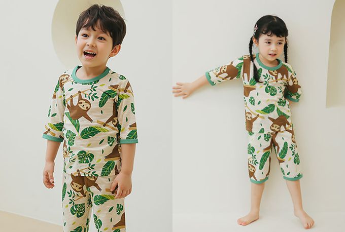正韓 Puco - 超優質嬰幼兒/兒童七分袖100% 有機純棉家居服/睡衣-開心樹懶
