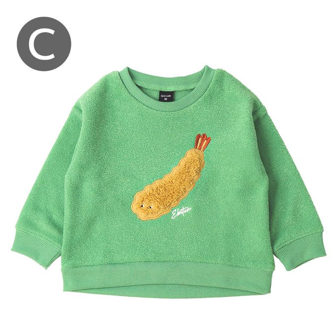 日本 ZOOLAND - 食物刺繡裏起毛長袖上衣-鯛魚燒-灰藍