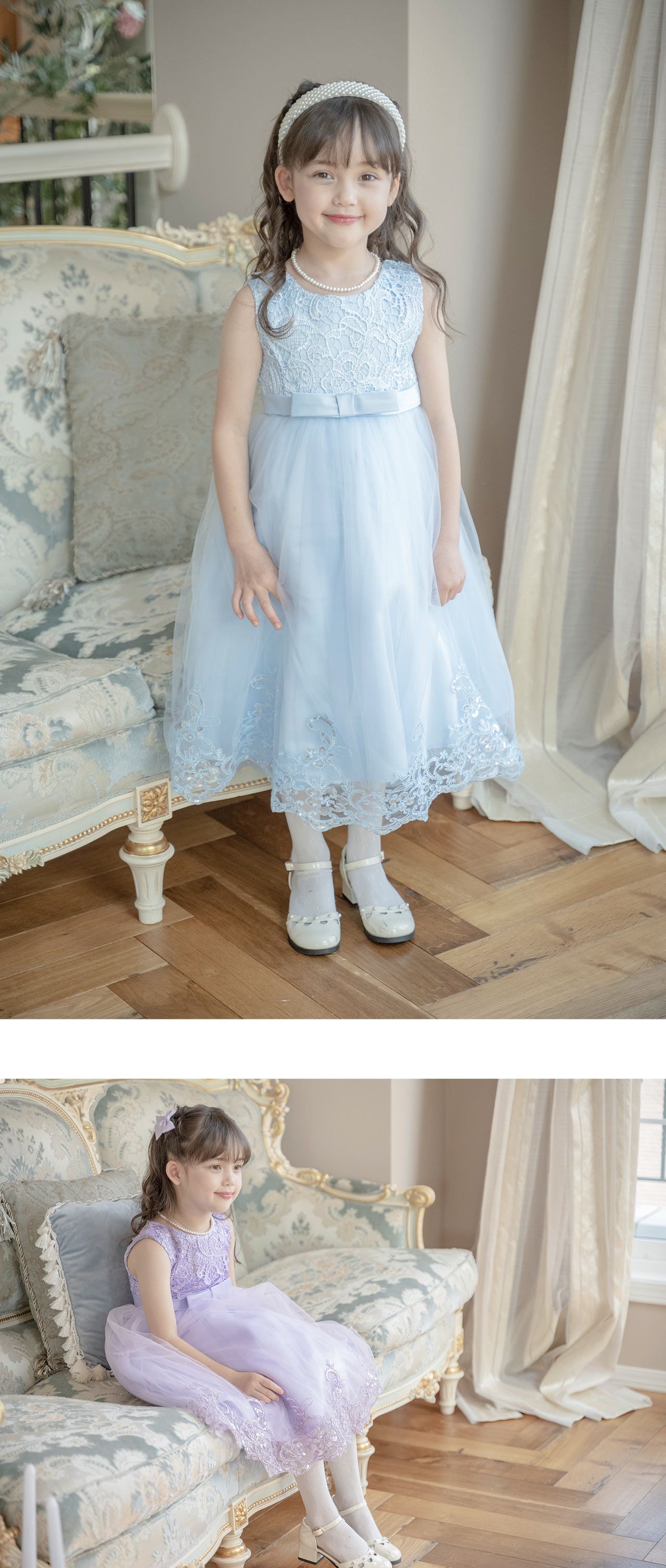 日本 Catherine Cottage - 腰帶蝴蝶結優雅蕾絲長洋裝/小禮服-紫羅蘭