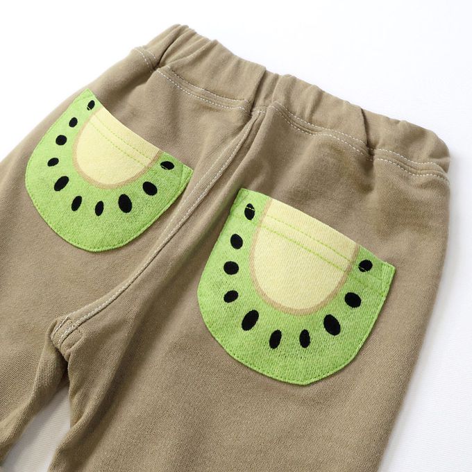 日本 ZOOLAND - 可愛水果口袋反摺造型短褲-奇異果-淺棕