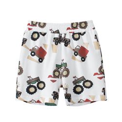 27KIDS - 純棉腰鬆緊五分褲/家居褲-越野車車-米白色