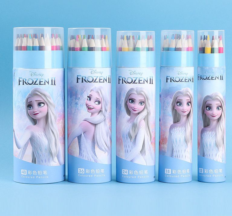 卡通兒童塗鴉油性色鉛筆-卡通人物艾莎-藍色