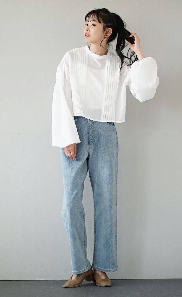 日本 zootie - 短版立領百褶泡泡袖上衣-經典黑