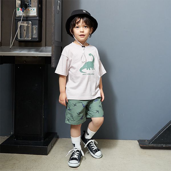 日本 b-ROOM - 100％棉 恐龍印花短袖上衣-翼手龍-深藍