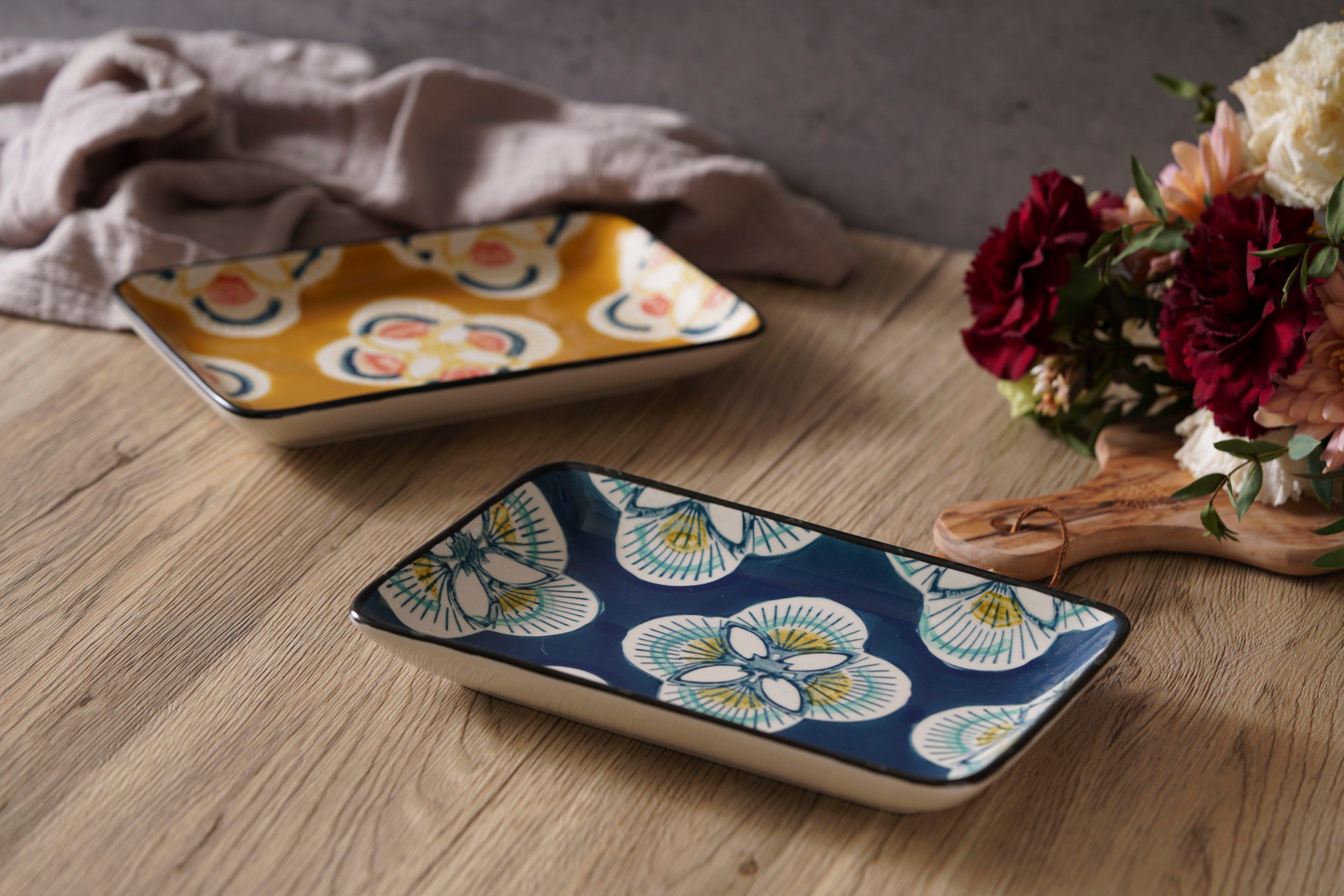 amadeus imany - 花磚長方盤-藍/黃