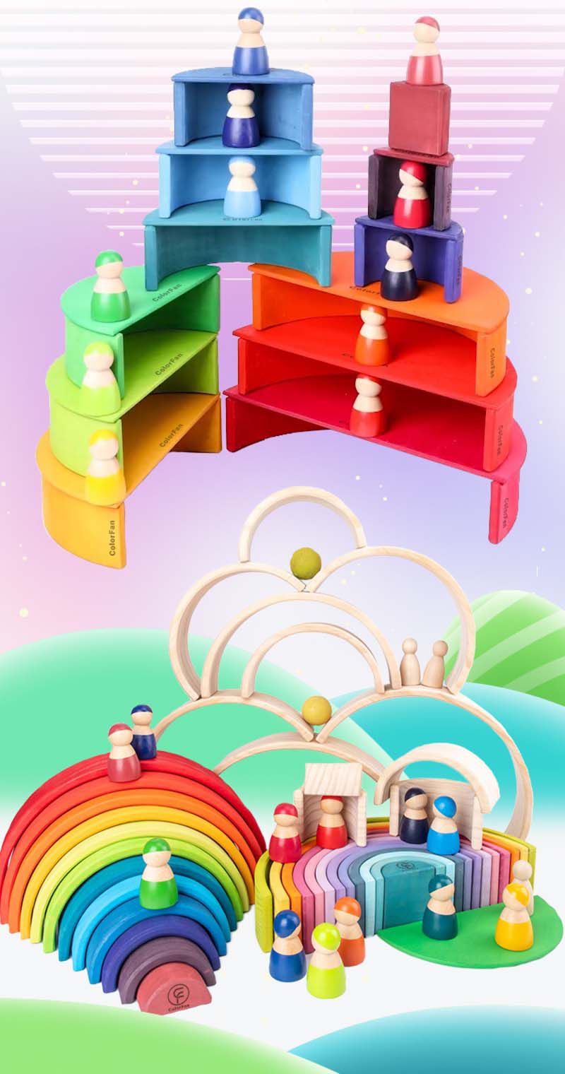 ColorFan - 益智彩虹積木-亮面小人積木(12入/組)(不含木盤)