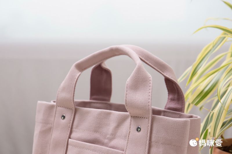 日本 LIZDAYS - [樂天No.1] 大容量分隔帆布托特包-撞色-米杏x粉 (30x19x12.3cm)