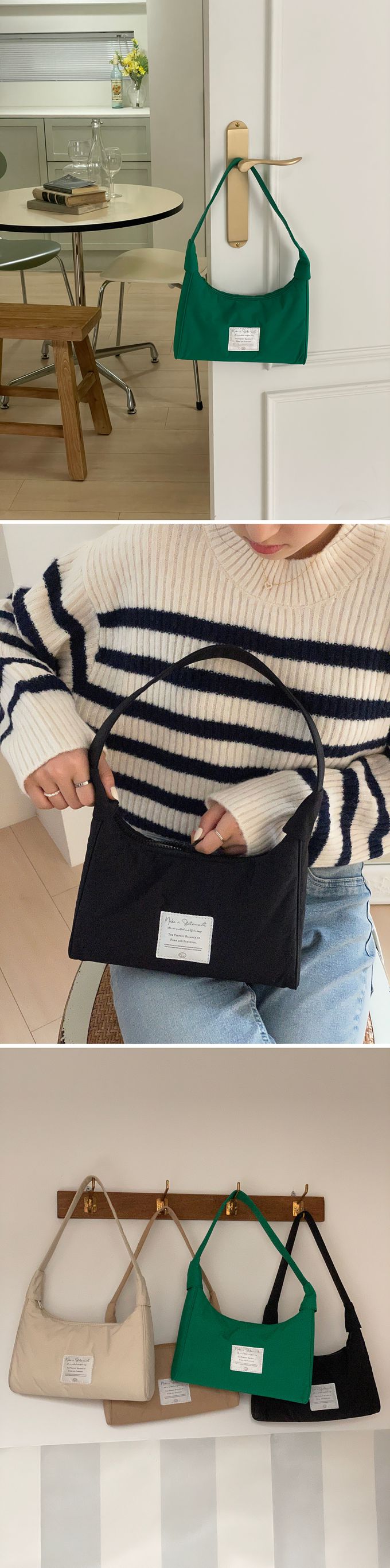 韓國 THEALLY - 輕量生活防水尼龍單肩背包-綠