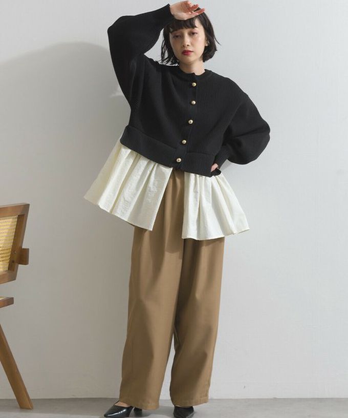 日本 ELENCARE DUE - 羅紋針織美型金扣層次長袖上衣-炭灰