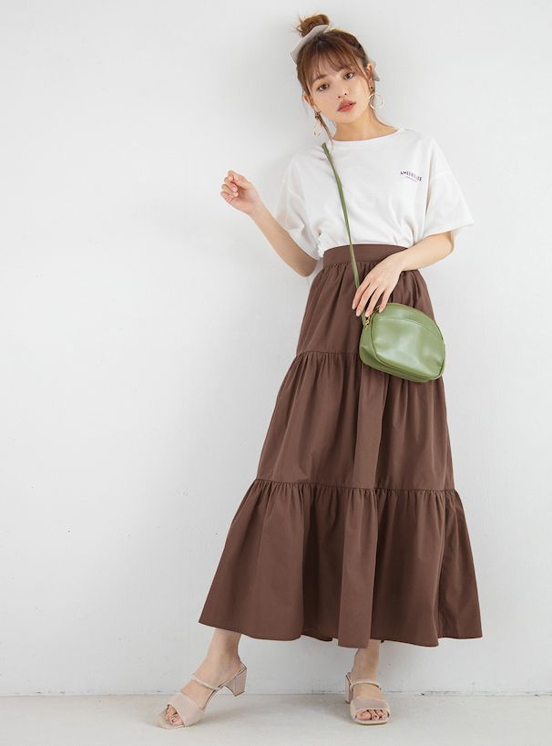 日本 GRL - 文藝百搭層次蛋糕長裙-象牙杏