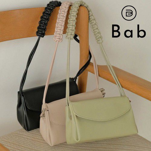 日本 Bab - 編織背袋皮革肩背小包-黑