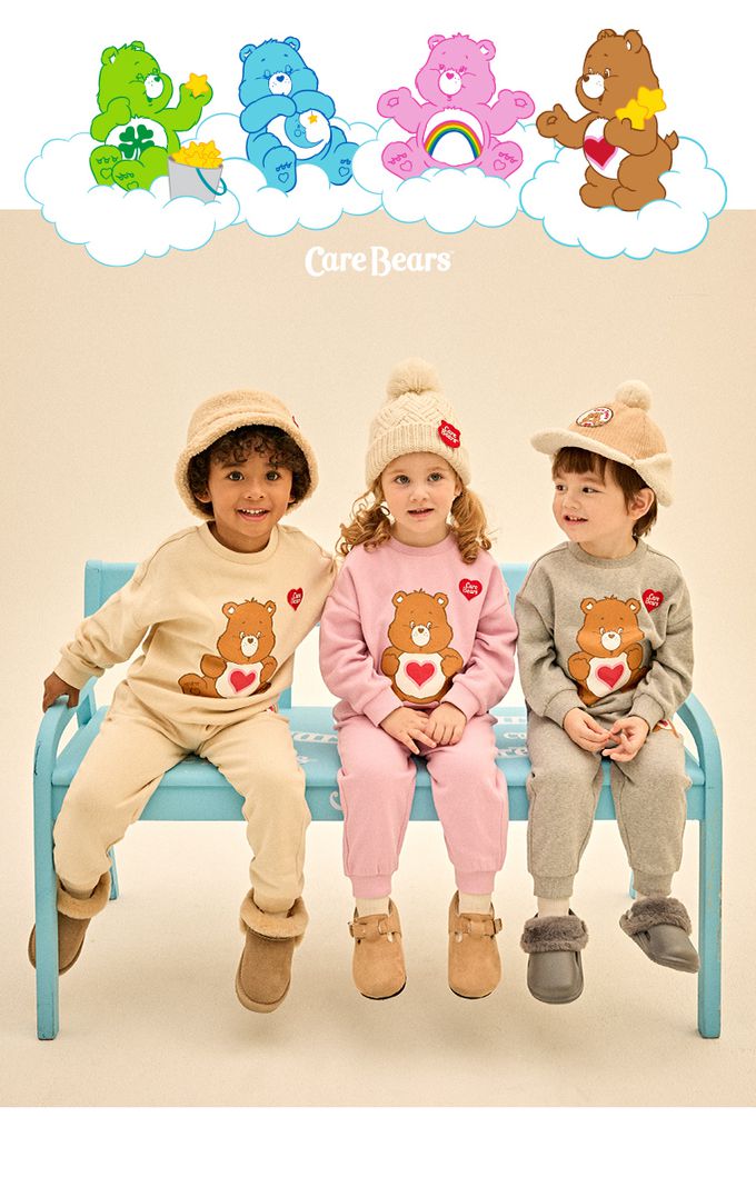韓國 Care Bears - 聯名款大圖印長袖內磨毛套裝-灰