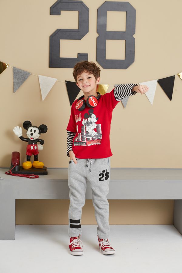 麗嬰房 Disney - 米奇系列運動刷毛長-麻花灰