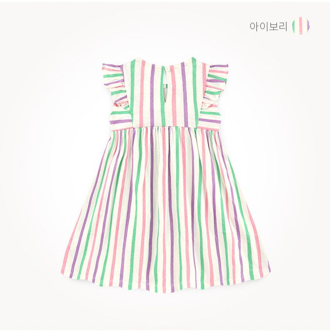 韓國 milk mile - 色線直紋荷葉袖背心洋裝-象牙白