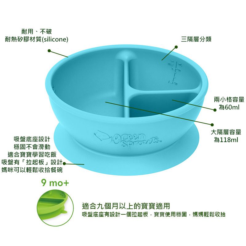 美國 green sprouts - 小綠芽超防滑寶寶學習吃飯矽膠學習餐碗-純白