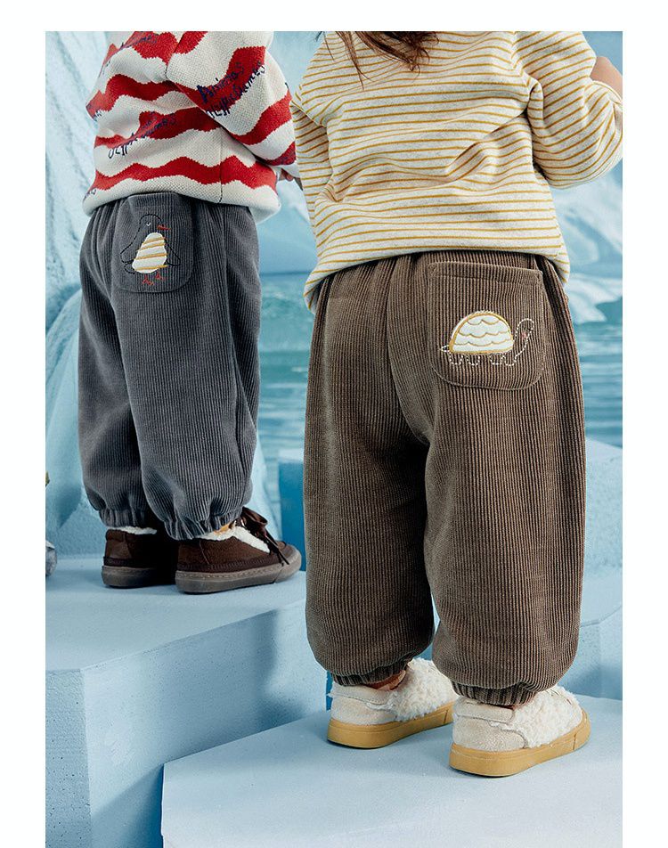 加絨加厚燈芯絨休閒長褲-海豹-粉色