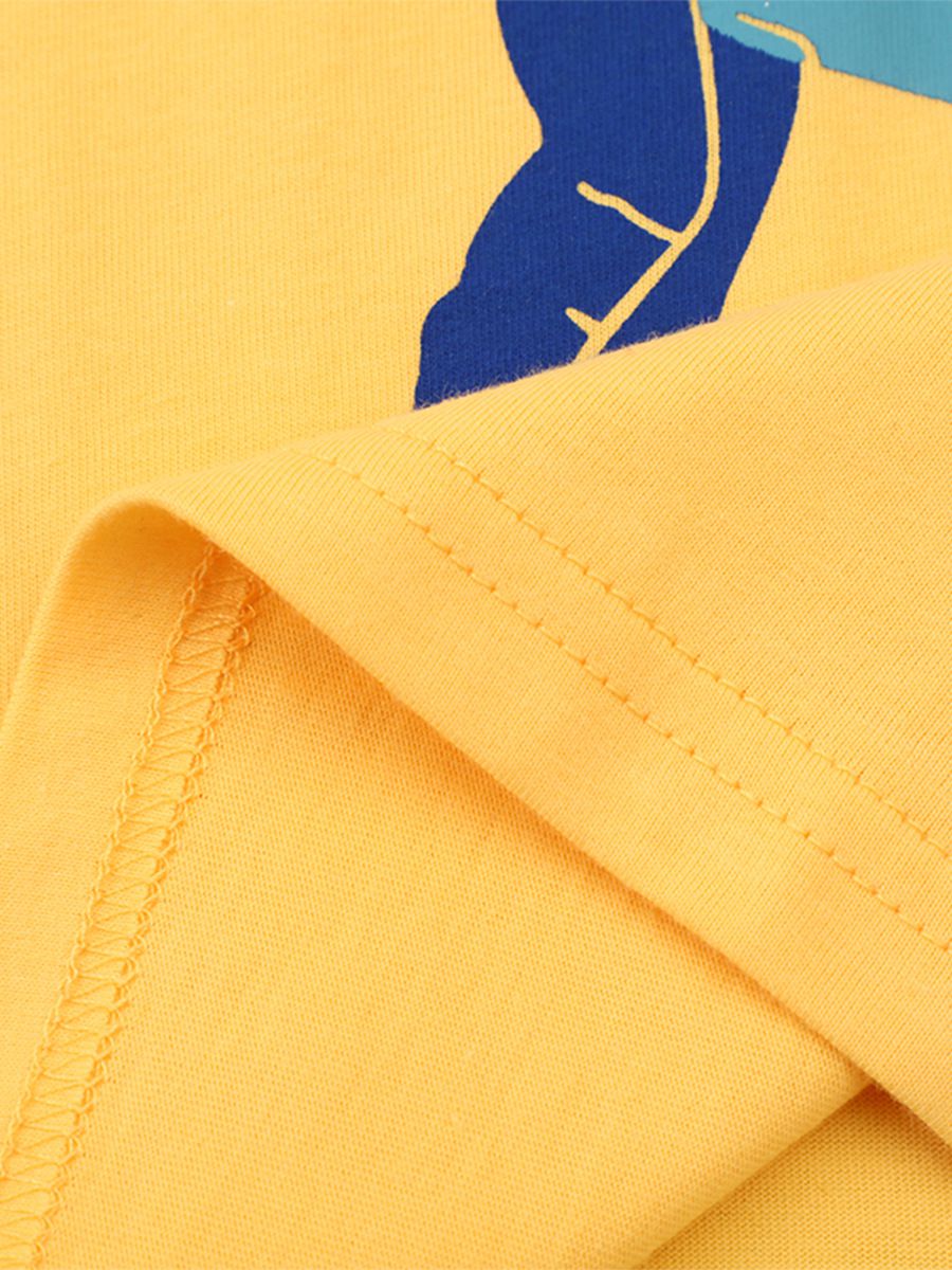 Jumping meters - 圓領棉質長袖上衣-繽紛英文字恐龍-黃色