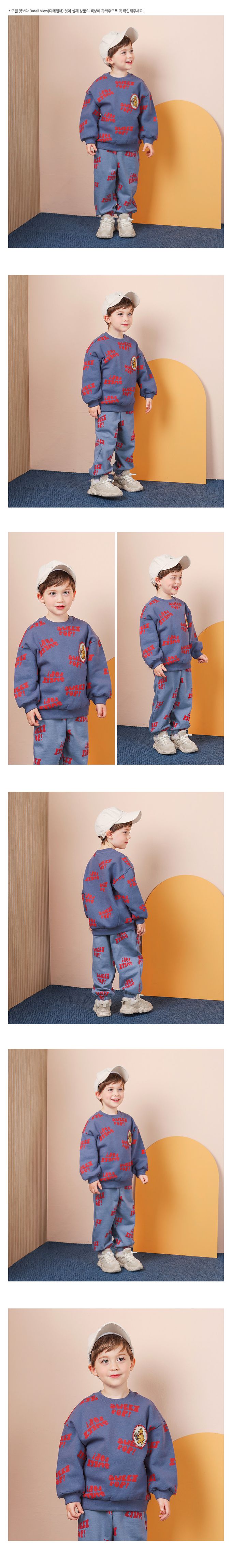 韓國 WALTON kids - 小熊爆米花長袖上衣(內刷毛)-深灰藍