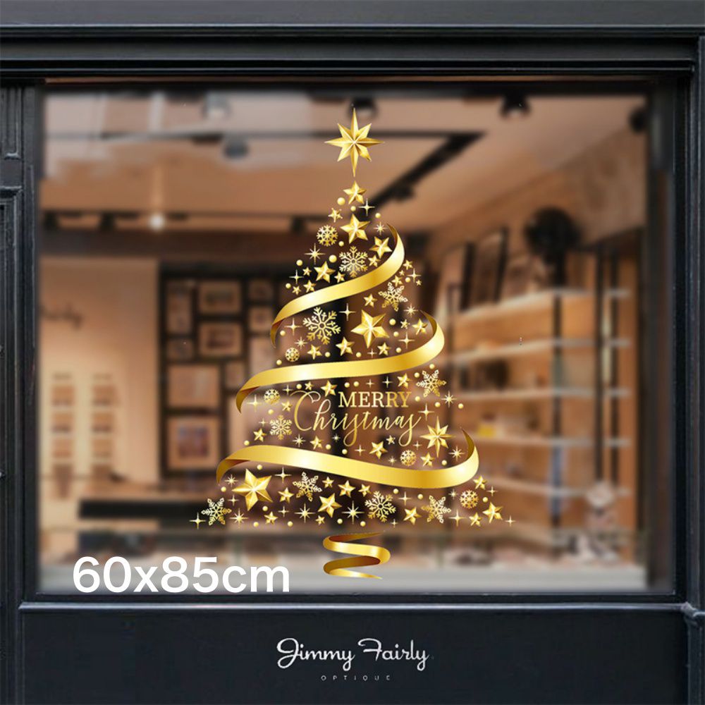 聖誕節櫥窗玻璃靜電貼-金色聖誕樹(大)