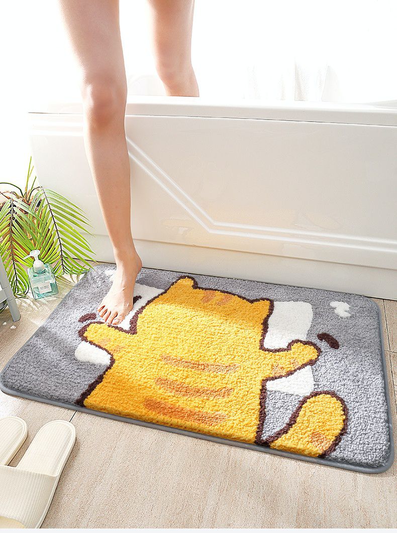 快速吸水植絨浴室腳踏墊-背面橘貓