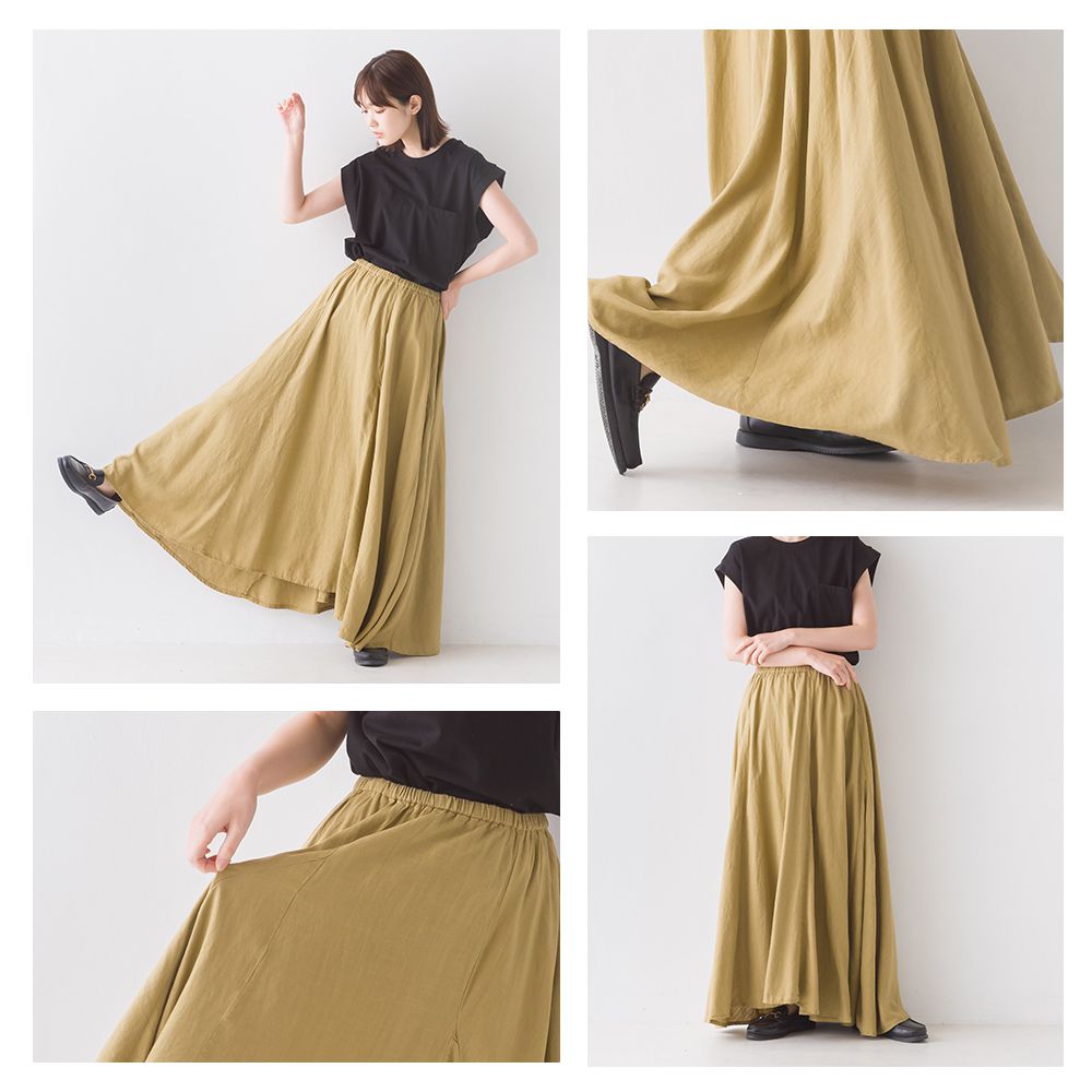 日本 OMNES - 嫘縈混麻透氣飄逸長裙-嫩紫