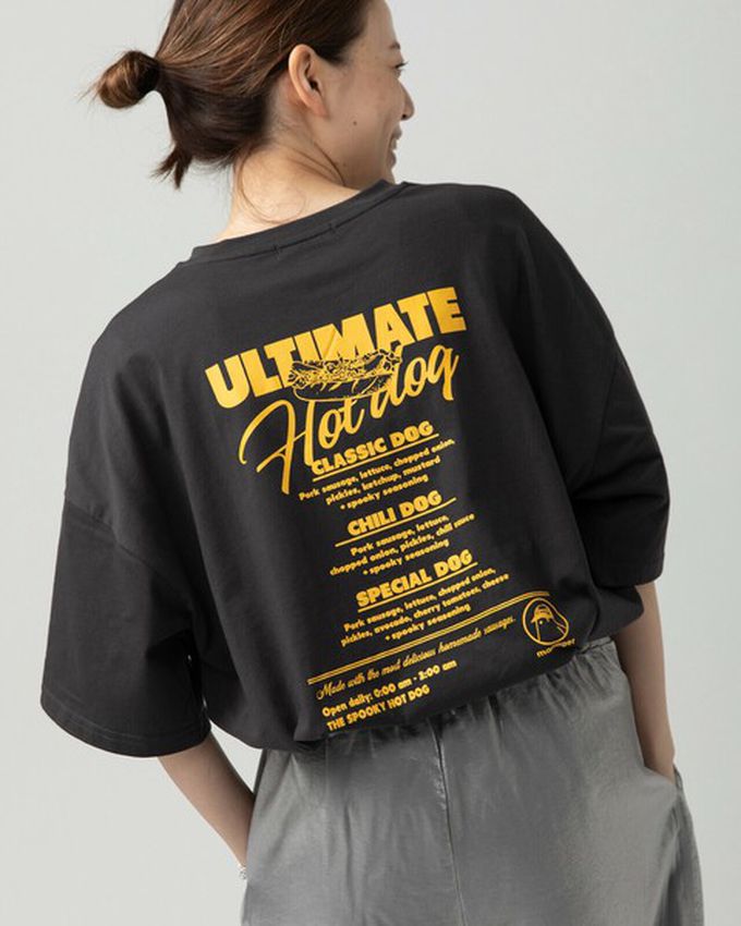 日本 gleam - 幽靈熱狗美式印花寬大風短袖T恤-燕麥灰