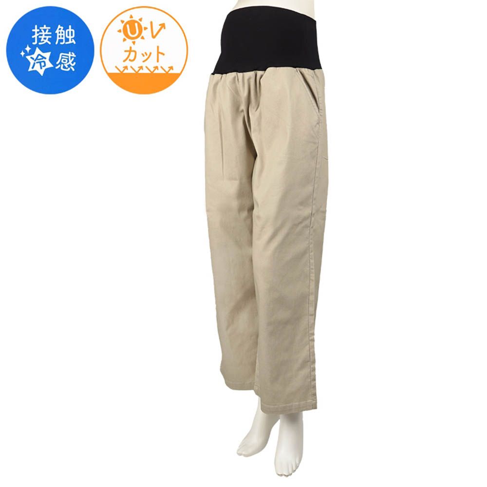 網眼牛仔寬褲-淺卡其色