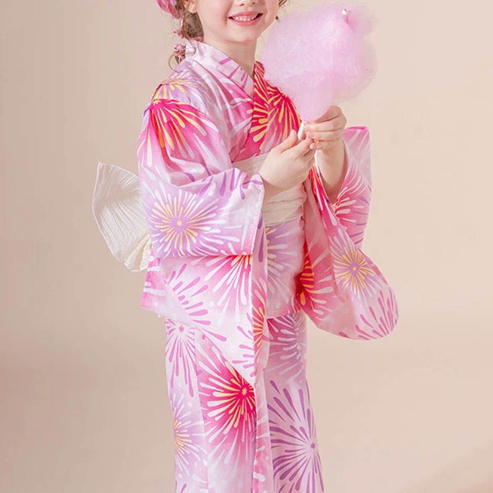 夢幻2way純棉兵兒帶浴衣(可當洋裝)-夢彩花火-粉紅