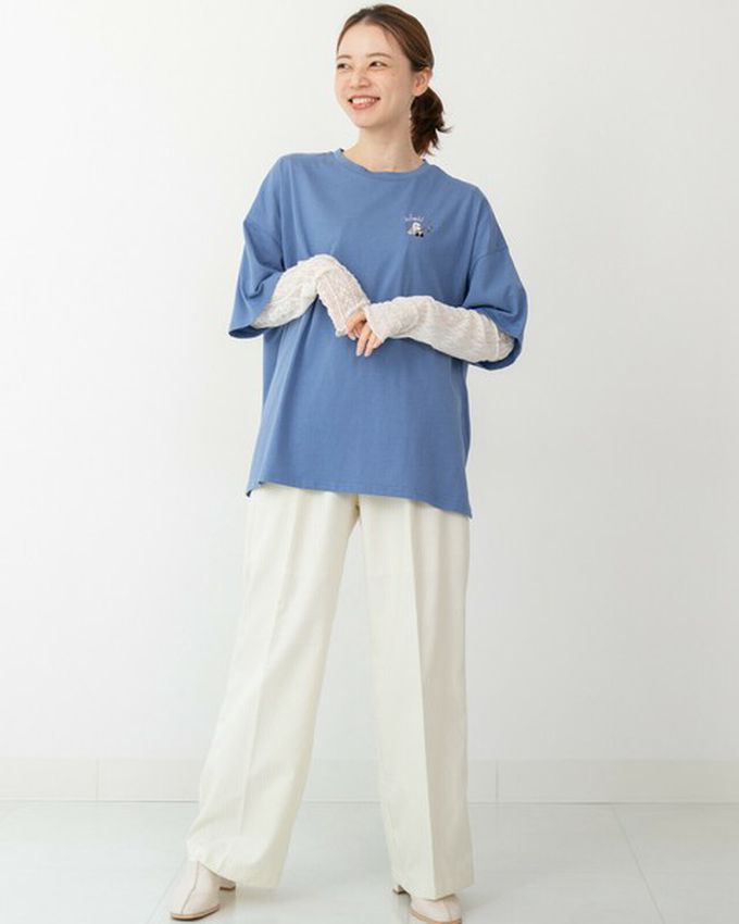 日本 gleam - 俏皮露營幽靈印花寬大風短袖T恤-粉紅