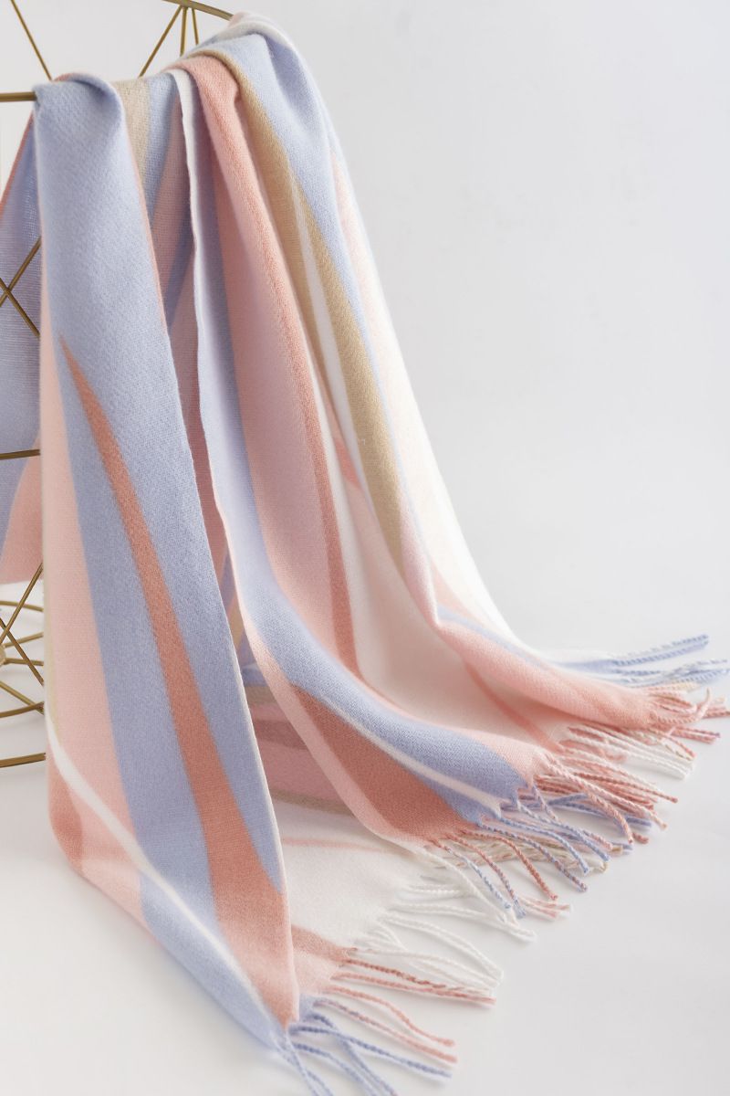 甜美風仿羊絨保暖圍巾-粉+藍 (180x50cm)